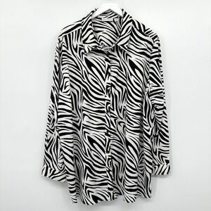 Susan Graver Tunic Top Shirt 2X Stretch Zebra Button Up Safari Jungle Animal